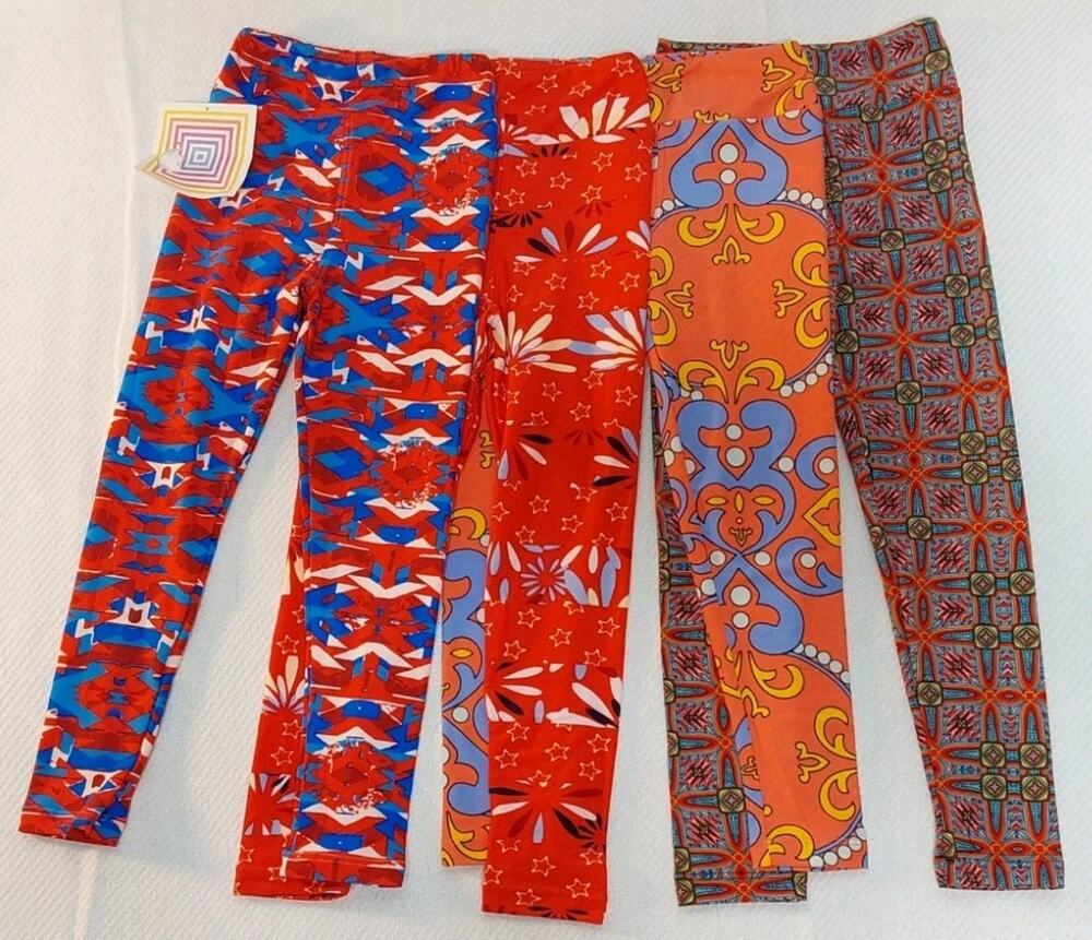 LuLaRoe Kids S/M Multicolor High-Waist Ankle Leggings 4 Pack #K23